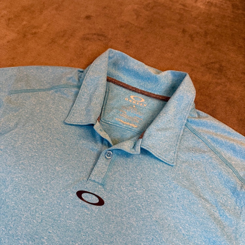 Oakley Hydrolix Golf Polo‎ Shirt Mens XL Blue Heathered Tailored Short Sleeve